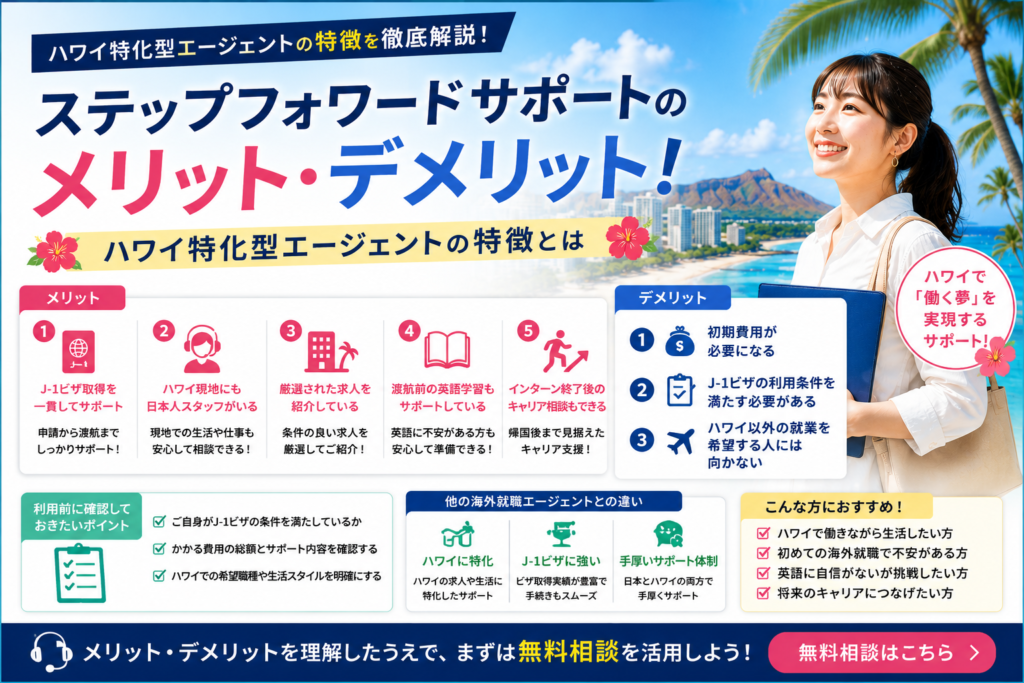 ステップフォワードサポートのメリットとデメリットを紹介するイメージ画像